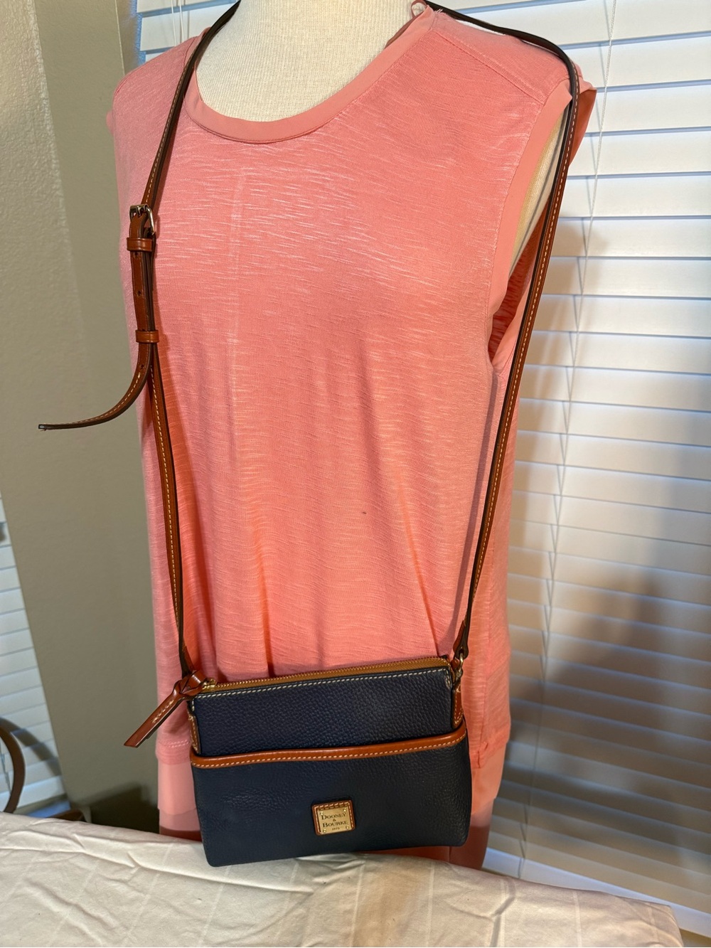 Dooney & Bourke Navy Pebble Leather Crossbody with Brown Trim